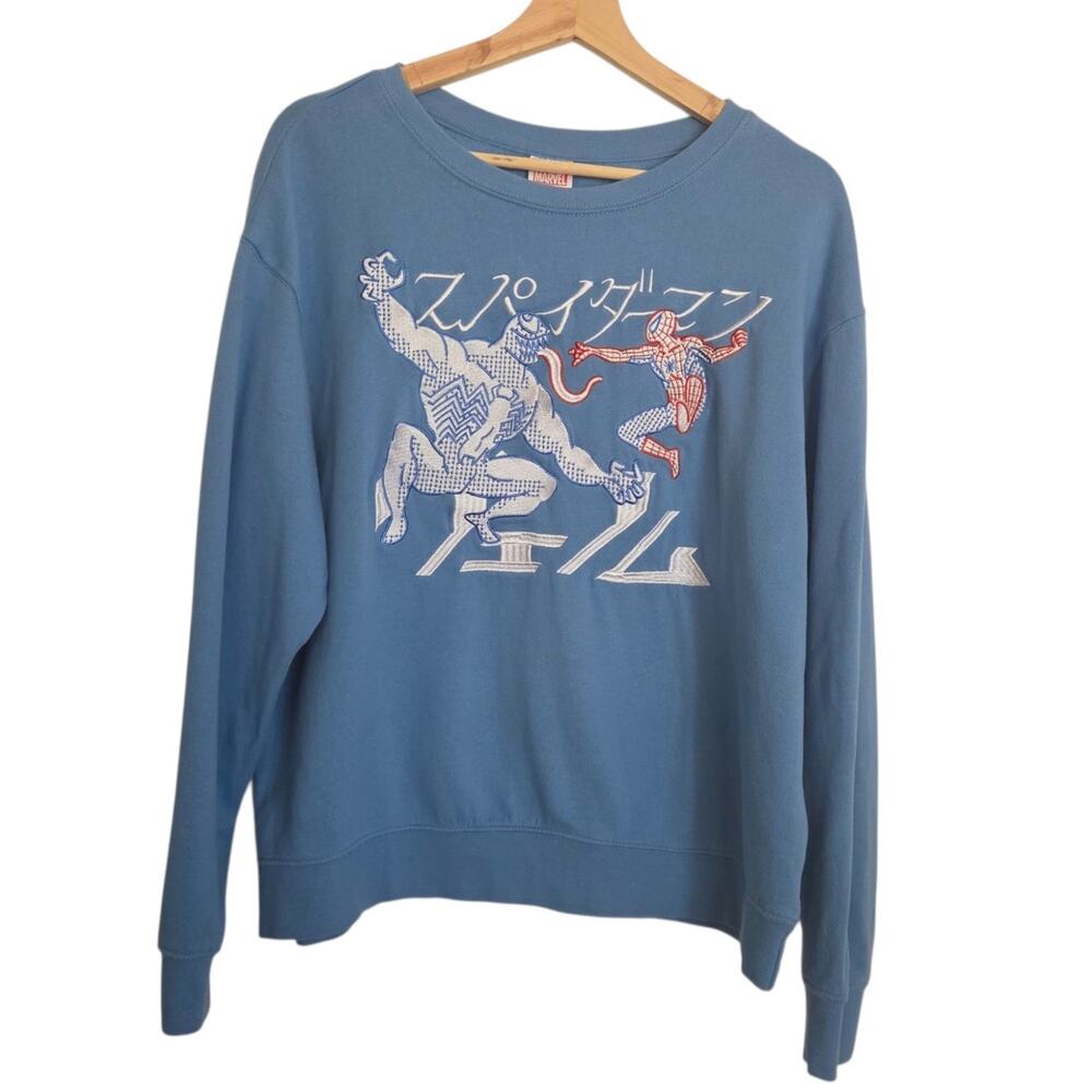 Disney Marvel Japan Spiderman Venom Retro Blue Streetwear Sweatshirt LARGE